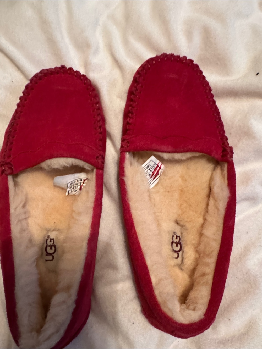 UGG Women’s Pink Suede Shearling Moccasin-Style Slippers